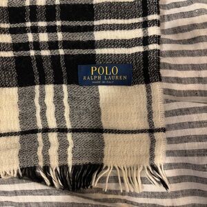 Scarf - Polo Ralph Lauren blue label black and white wool plaid